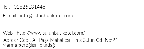 Sln Butik Otel telefon numaralar, faks, e-mail, posta adresi ve iletiim bilgileri